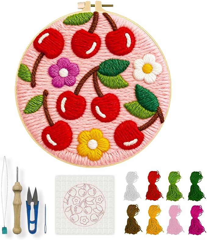 INFUNLY Cherry Punch Needle Embroidery Kit, Complete DIY Punch Embroidery Kits by INFUNLY