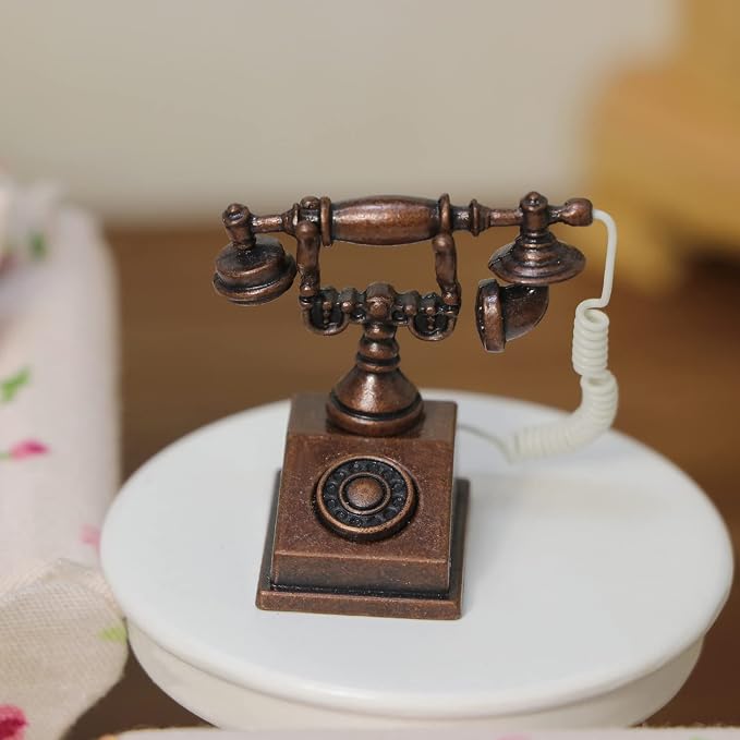Dollhouse Telephone 1:12 Miniature Vintage Rotary Phone Model Desk Decoration - Image 3