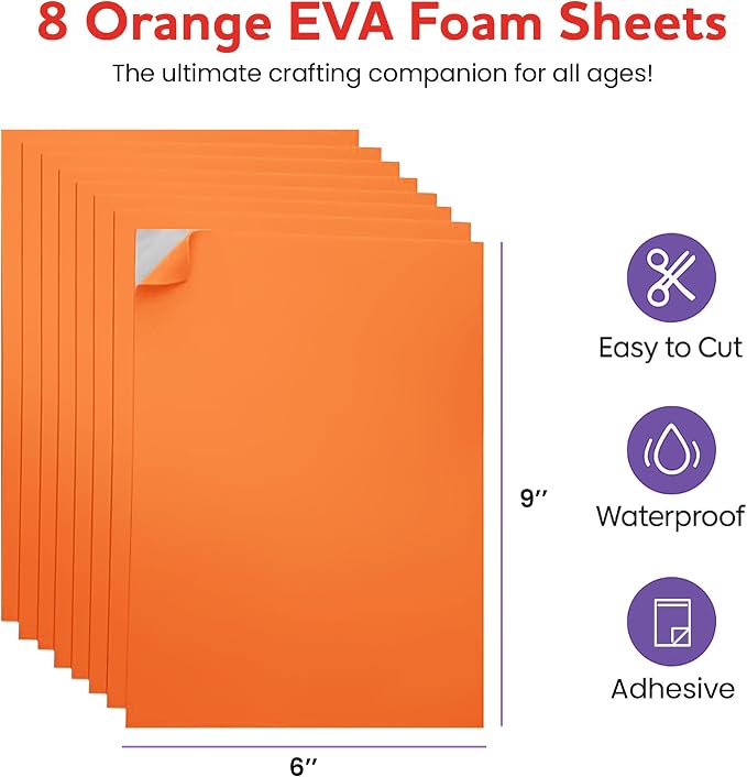 Self-Adhesive EVA Foam Sheets for Crafts – 2mm Thickness 8 Orange Sheets - Image 2