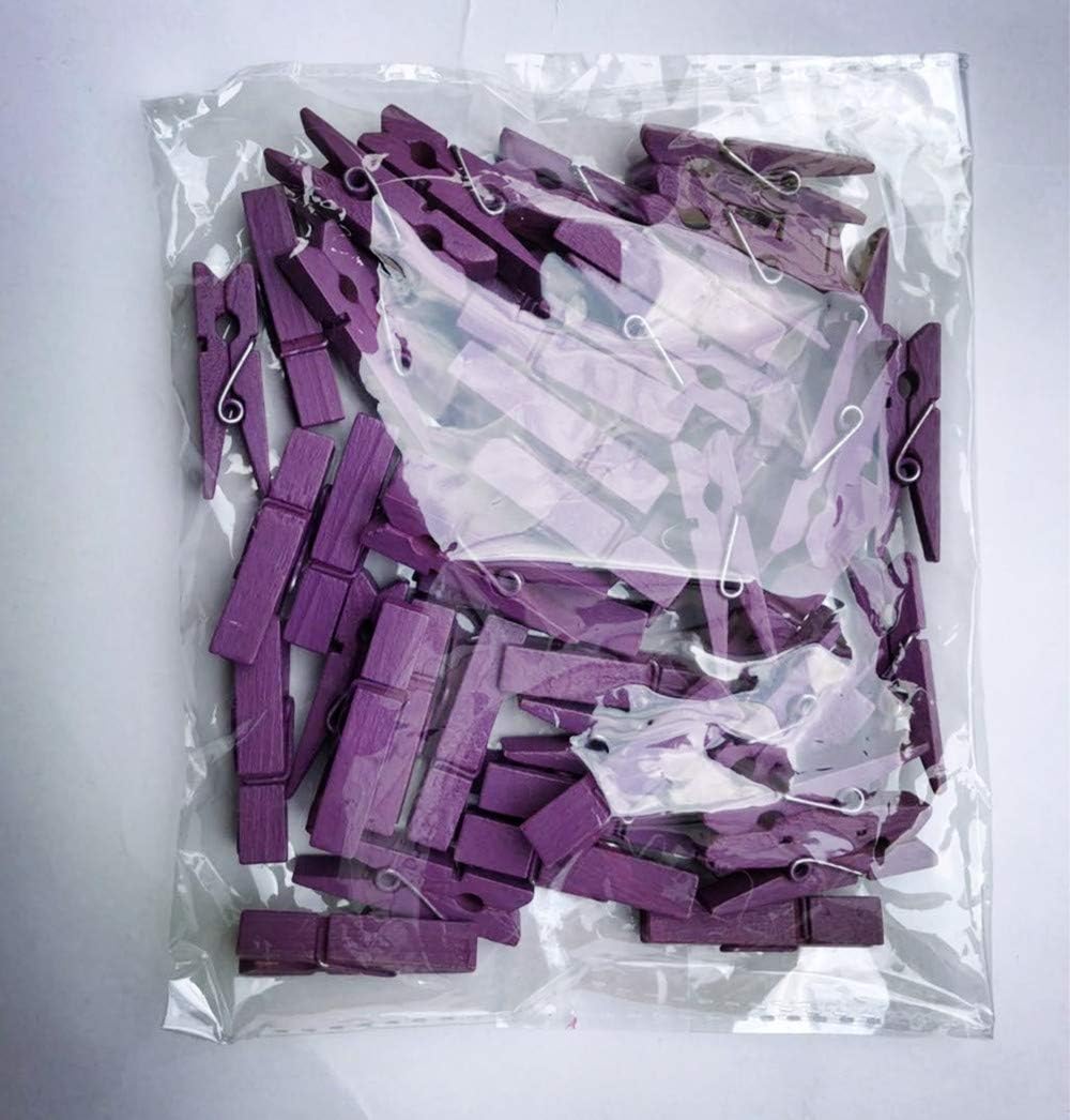 DurReus 50 Piece Small Wood Clips Mini Clothespins with Spring Jute Twine Durable Wall Peg Pin for Craft,Art Project,DIY,Party Decorative Purple