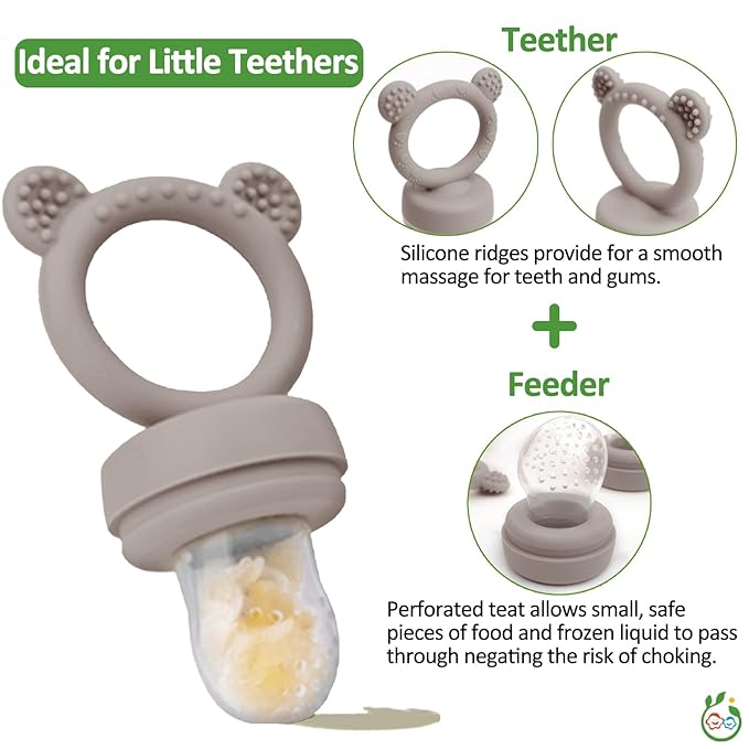 JEXFUN Silicone Baby Fruit Food Feeder Pacifier & Breastmilk Popsicle Freezer Molds, Double as Baby Teething Toys, Freezable Feeding Set for Breast Milk Ice Cubes, Food, Vegetable Purees - (Sand)