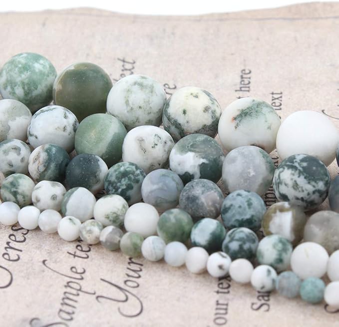 36pcs Natural Matte Tree Agate Gemstone Beads，10mm Frosted Round Loose Stone - Image 5