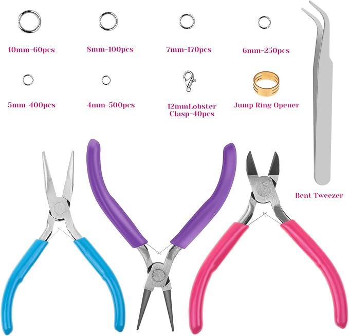 Cridoz Jewelry Repair Kit with 1520 Silver Jump Rings and 3Pcs Pliers - Image 2
