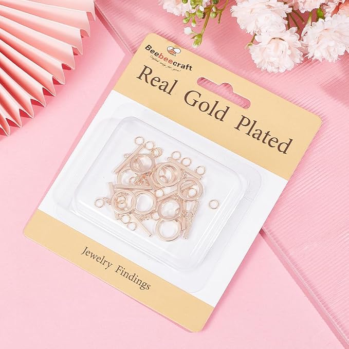 Beebeecraft 1 Box 10Pcs Toggle Clasp 18K Gold Plated Smooth Ring T-bar Closure - Image 6