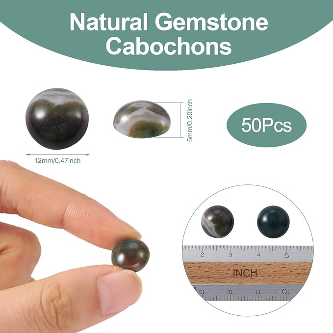 FASHEWELRY 50Pcs Natural Sea Green Agate Cabochons Flat Back Gemstone Cabochons - Image 5