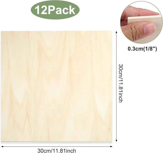 12Pack Basswood Sheets 1/8 Inch – 3mm Unfinished Plywood Boards 12"x12" - Image 2
