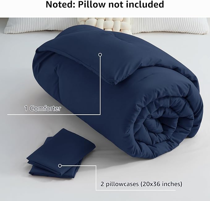 CozyLux Oversized King Comforter Set Navy Blue, 3 Pieces 120x98 Solid - Image 6