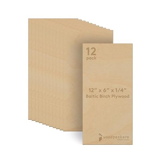 6 mm Baltic Birch Plywood 1/4 x 6 x 12 Inch, Box of 12 B/BB Grade Craft Wood by Woodpeckers