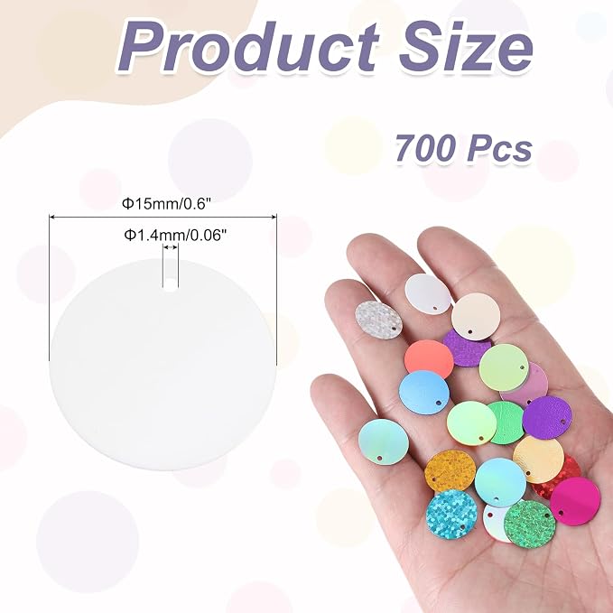 MECCANIXITY 700 Pcs Flat Round Sequins 15mm/0.6 Inch Loose Paillettes Craft - Image 2