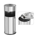 Trash Can Outdoor Waste Container Round Stainless Steel Trash Can with Removable Inner Bucket for Disposal Commercial Waste Container 9.8‘’ x 24‘’- Silver