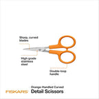 Fiskars 98087097J Curved Craft Scissors, 4 Inch, steel and orange - Image 2