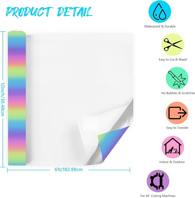 Rainbow Permanent Adhesive Vinyl Roll, Car Decals & DIY Crafts - Image 2
