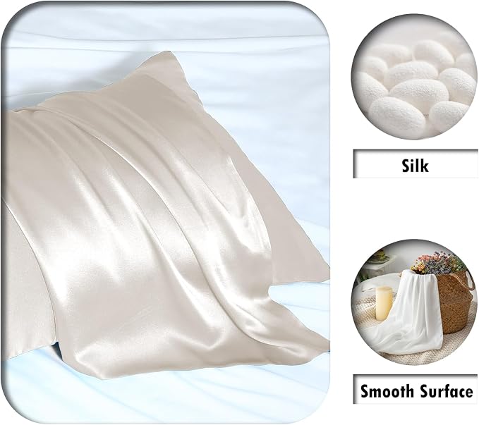 Silk Pillow Cases 2 Pack, Soft Breathable and Sliky Standard Size Pillow Cases - Image 2