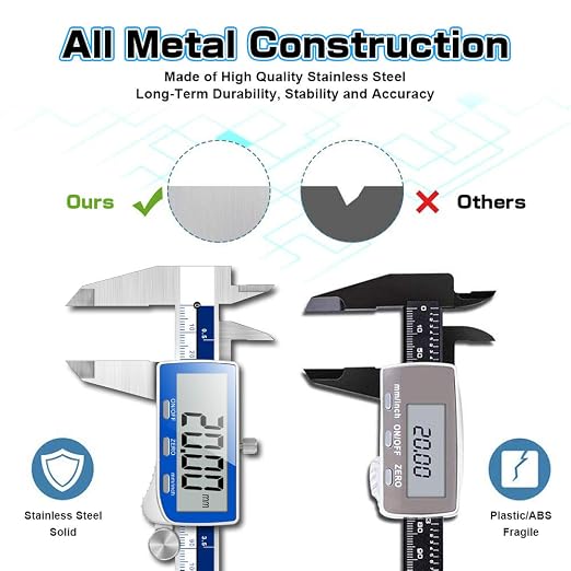 Qfun Digital Caliper, 0-6inch Caliper Measuring Tool Extreme Accuracy IP54 - Image 5