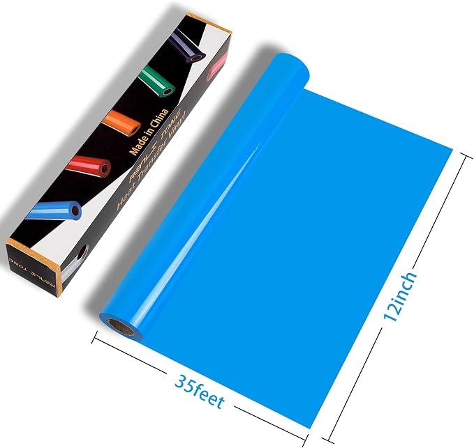 RENLITONG Glossy Lake Blue HTV Vinyl 12" x 35ft Roll - Image 2