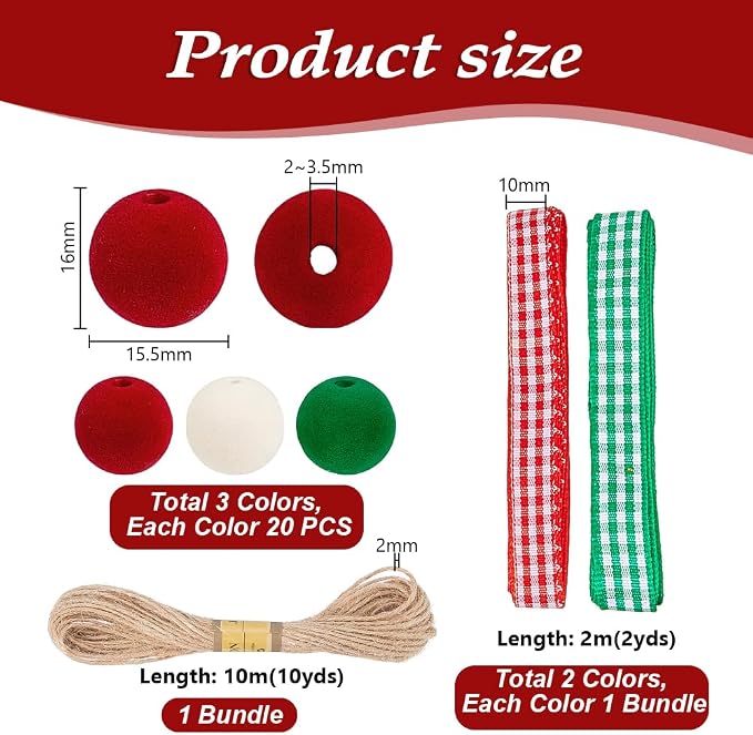 PH Pandahall 60pcs 16mm Velvet Beads Christmas Beads - Image 4