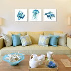 Sea Animal Blue Jellyfish Tropical Fish Canvas Wall Art Ocean Theme Seascape - Image 3