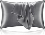 BEDELITE Satin Pillowcase with Zipper, Dark Grey King Size Pillow Cases Set of 2 by BEDELITE