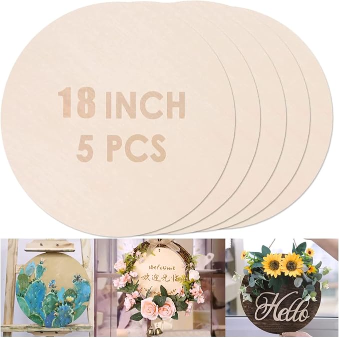 5PCS 18Inch Wood Circles for Crafts, Cutouts Blank Round Wood Slice Unfinished by Unixing