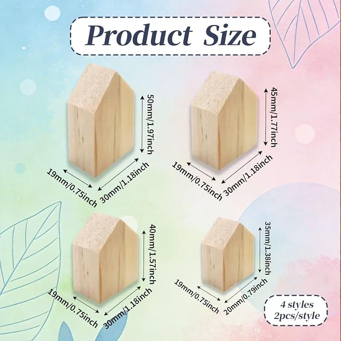 8Pcs 4 Sizes Birch Wood House Blocks, Dual Arrow Cutout Trays, Unfinished - Image 2