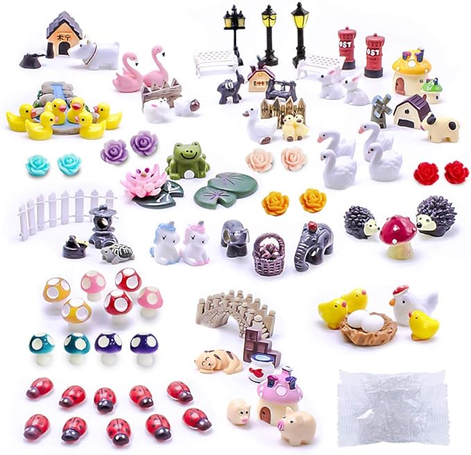Dracarys Selected 100 Pcs Fairy Garden Accessories, Mini Resin Animals by Dracarys