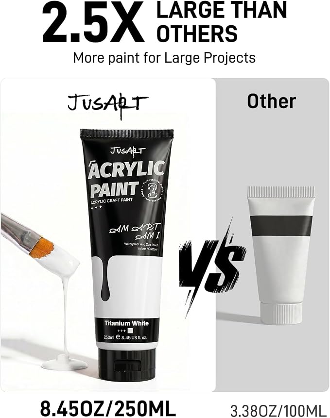 JusArt Titanium White Acrylic Paint, 8.45oz/250ml Large Tube, Heavy Body | High - Image 2