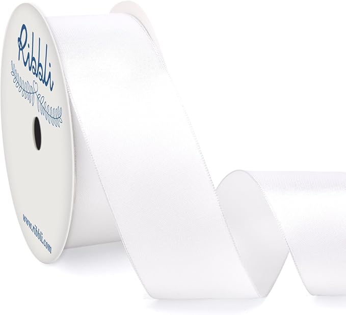 Ribbli White Double Faced Satin Wired Ribbon 1.5 Inch Christmas Ribbon by Ribbli