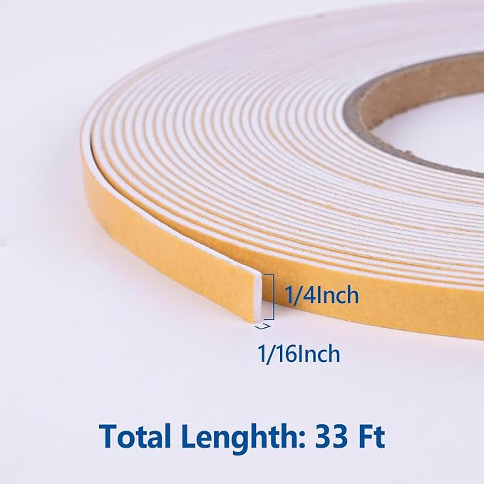 Kikerike Self Adhesive Foam Tape Weatherstrip 1/4in x 1/16in x 33Ft High - Image 2