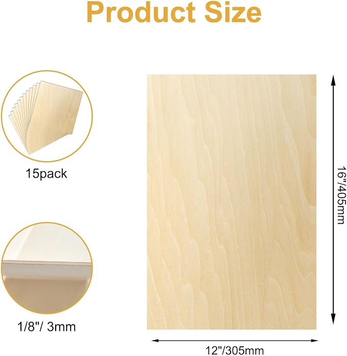 15 Pack Basswood Sheets 12x16x1/8 Inch, Balsa Wood Sheet, 3mm Plywood - Image 2