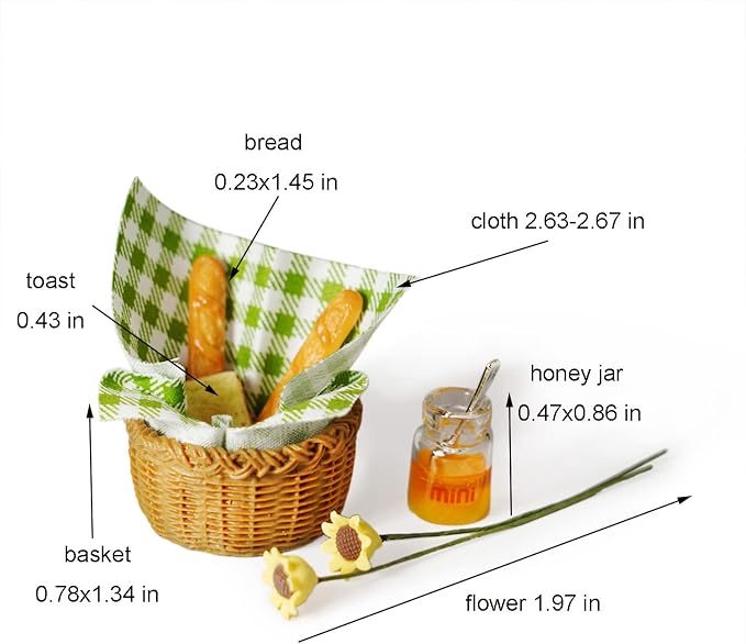 Miniature Food Dollhouse Accessories Garden Decor 1:12 Scale Bread Honey Picnic - Image 9