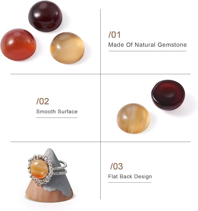 FASHEWELRY 50Pcs Natural Red Agate Cabochons Flat Back Gemstone Cabochons Half - Image 6