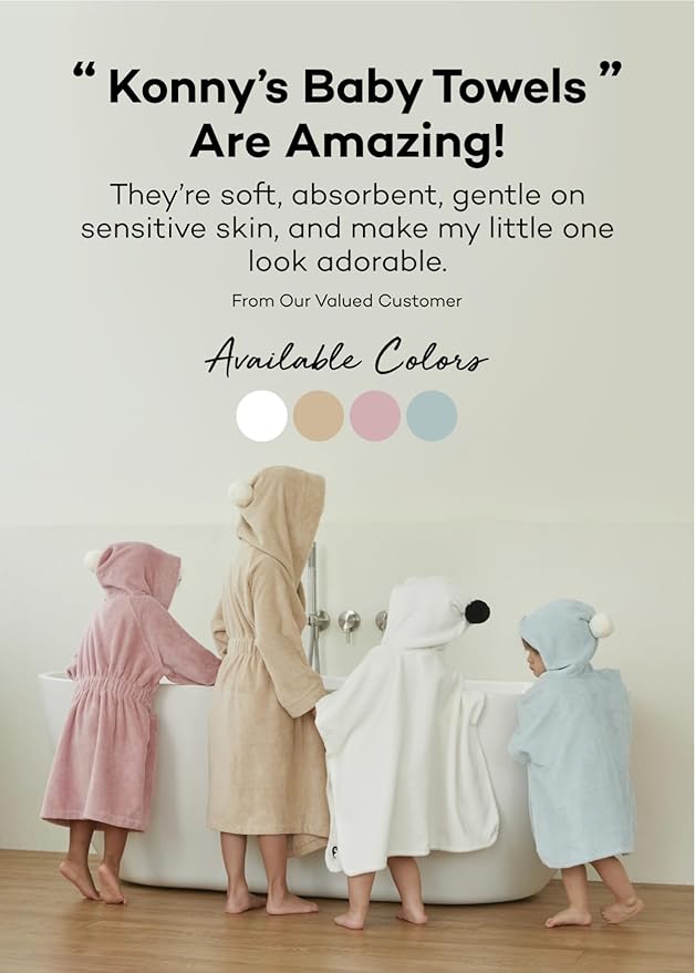 Konny Baby Hooded Towel Plush Thick & Cozy Soft-Touch Absorbent Rayon from Bamboo Cotton Baby Bath Beach Towel, Oeko-TEX, Newborn Boys Girls Toddler (White, Small)