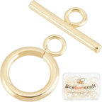 Beebeecraft 15 Sets 18K Gold Plated Toggle Jewelry Clasps Connectors Round Ring by Beebeecraft
