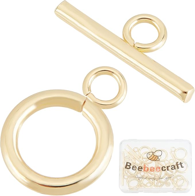 Beebeecraft 15 Sets 18K Gold Plated Toggle Jewelry Clasps Connectors Round Ring by Beebeecraft