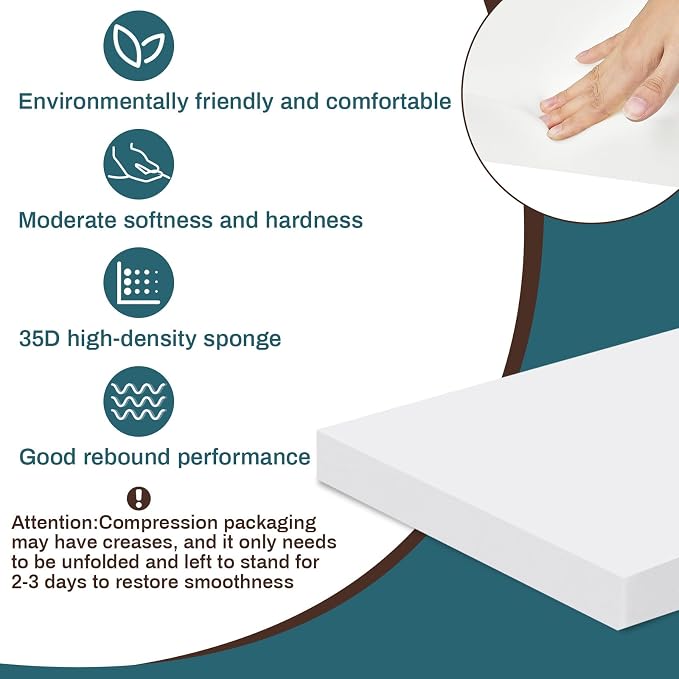 Frienda 1 Pack 84" x 36" x 2" Upholstery High Density Craft Sheets Cushion Foam - Image 3