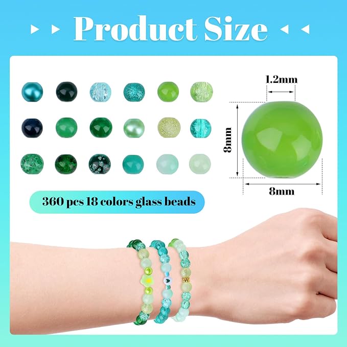 DUQGUHO St Patricks Day Beads for Jewelry Making, 8mm Green Glass Beads for - Image 4