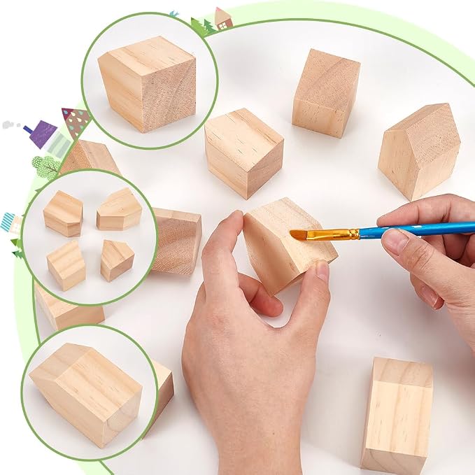 NBEADS 10 Pcs Unfinished Wooden House Shaped Blocks, Large Wood Blocks - Image 3