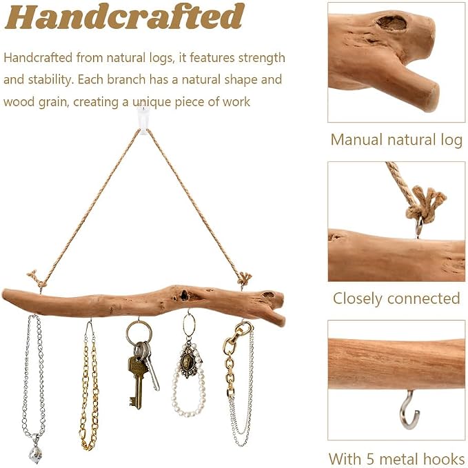 15Inch Driftwood Wall Hanging Jewelry Organizer - Image 5