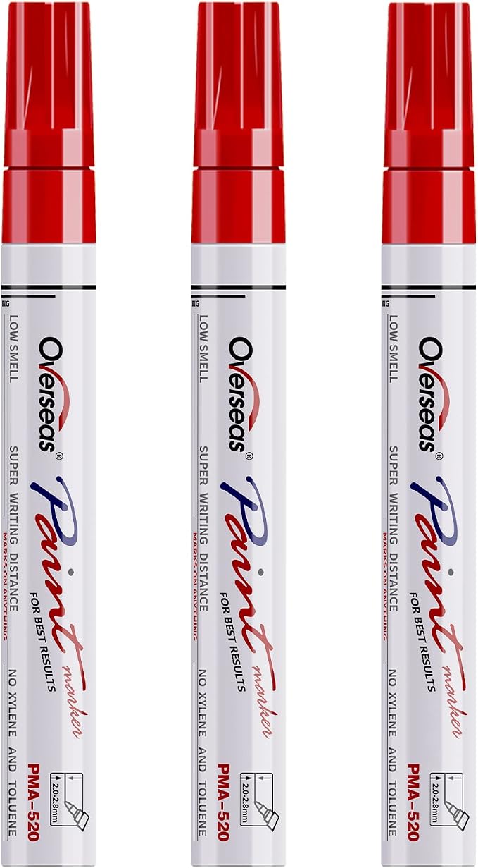Overseas Red Paint Pens Permanent Markers, 3 Oil Based Paint Makrers | Medium by Overseas