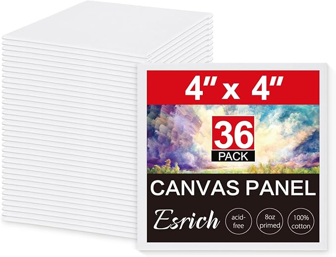 ESRICH Mini Canvases for Painting, 4x4In Canvas in Bulk 36 Pack Small Canvas by ESRICH