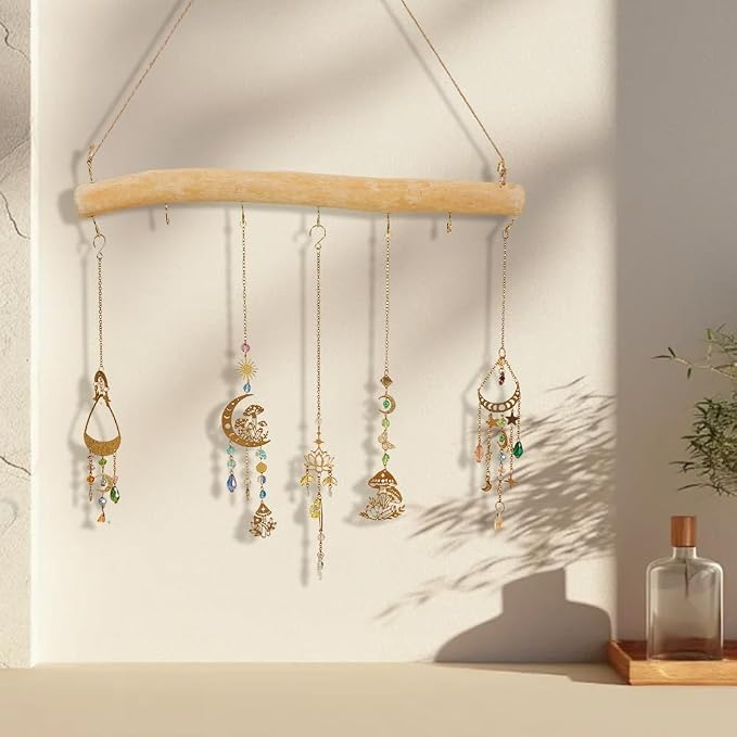 15 Inch 7 Hook Driftwood Wall Hanging Wooden Wall Hooks Decor Natural Wood - Image 4