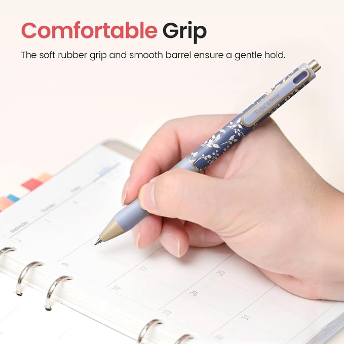 Taja Gel Pens, Floral Aesthetic 6 Pcs Quick Dry Black Gel Ink Pens, 0.5mm Fine - Image 5