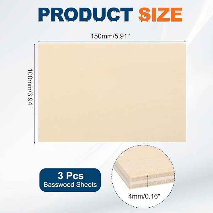 MECCANIXITY 3pcs Basswood Sheets 6 x 4 x 5/32 Inch Unfinished Wood Boards - Image 2