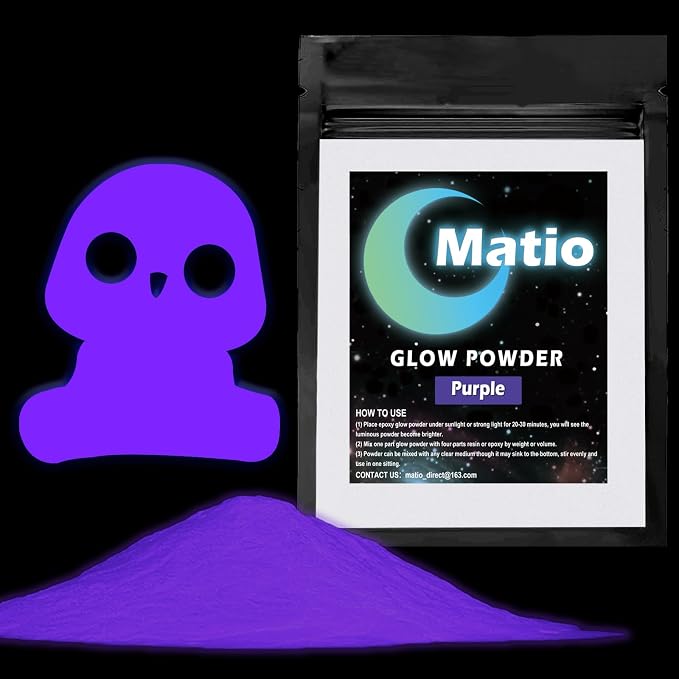Matio Glow in The Dark Pigment Powder, 15g/0.5oz Purple Luminous Pigments | by Matio