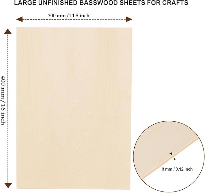 24 Pack Basswood Sheets for Crafts 12"x16"x1/8", 3mm Thick Plywood Sheets Board - Image 2