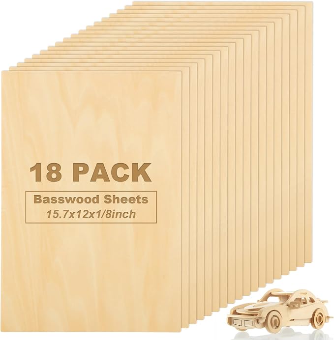 18pcs 12 x 15.7 x 1/8 Inch Plywood Basswood Sheets, 3 mm Unfinished Plywood by HOME