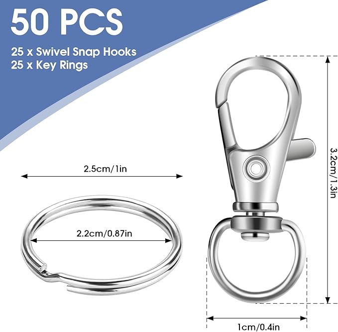 50 PCS in 25 Sets, Metal Swivel Lobster Claw Clasps, Keychain Clip - Image 2