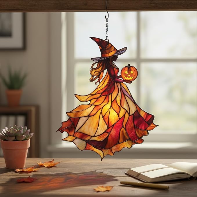 Autumn Witch Acrylic Suncatcher - Image 2