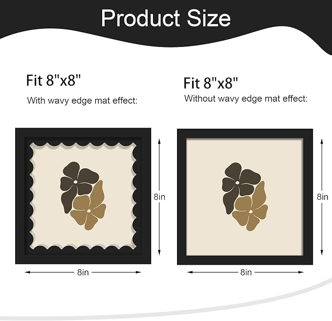 8x8 Picture Frame with Wavy Mat, Wooden Real Glass 8 x 8 Photo Frame - Image 2