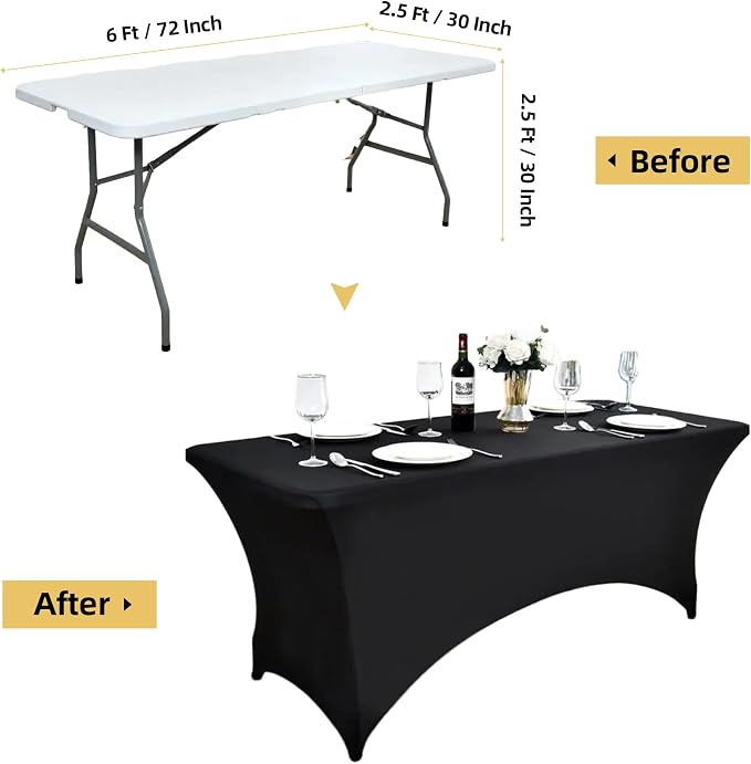 2-Pack 6ft Black Spandex Table Covers - Image 7
